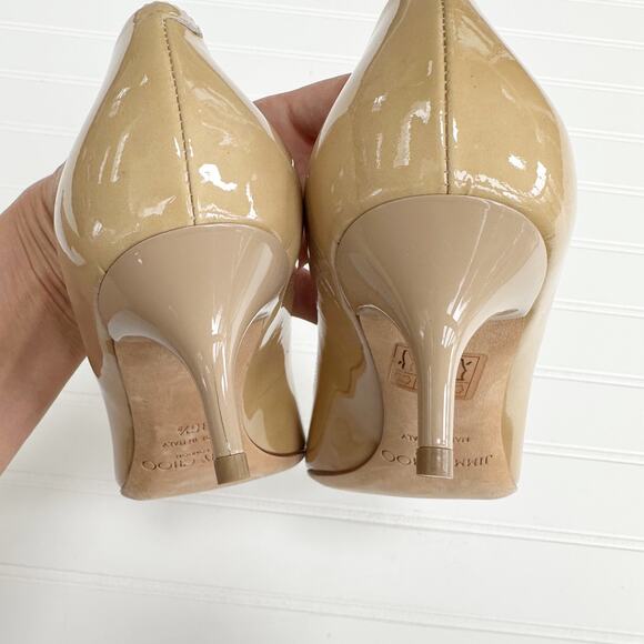 Jimmy Choo Anouk Kitten Heel Pumps Patent Leather Nude Tan Pointed Toe - Picture 9 of 12